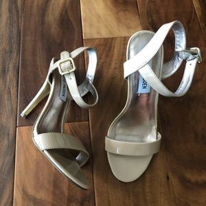Steve Madden Nude Patent Ankle Strap Sandal Heel
